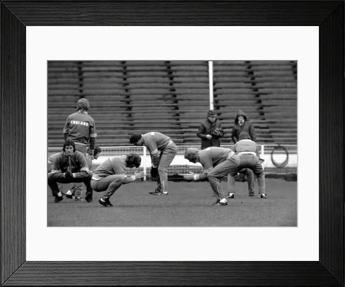 Framed Print : Football: England Team. Its a touch of yoga in the England squadIs training session Framed Print : Football: England Team. Its a touch of yoga in the England squadIs training session