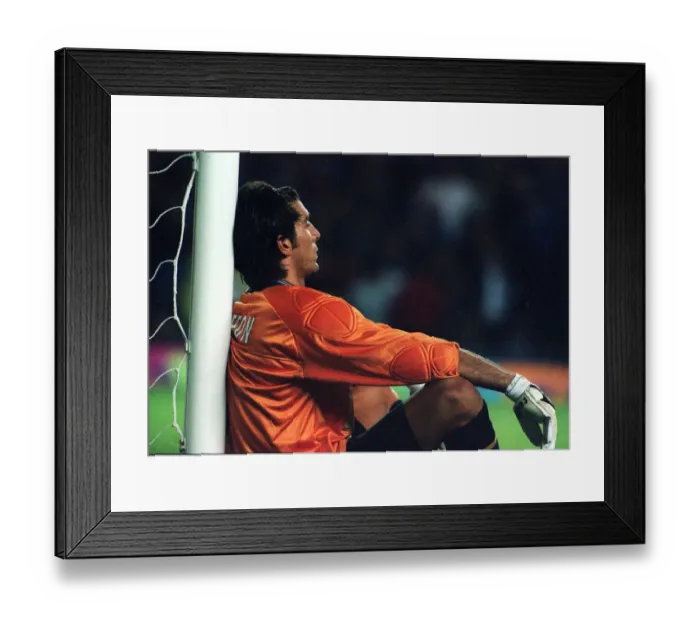Framed Print : Gianluigi Buffon Parma goalkeeper August 1999 sits at goalmouth after match with Rangers Framed Print : Gianluigi Buffon Parma goalkeeper August 1999 sits at goalmouth after match with Rangers