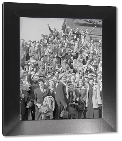 Blackpool v Bolton FA Cup Final 2nd May 1953. Blackpool football supporters gather