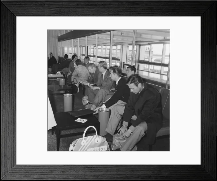 Framed Print : The England football team at London Airport before their flight to Santiago Framed Print : The England football team at London Airport before their flight to Santiago
