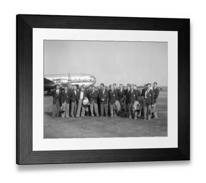 Framed Print : The England football squad at London airport just before departing to Brazil to
