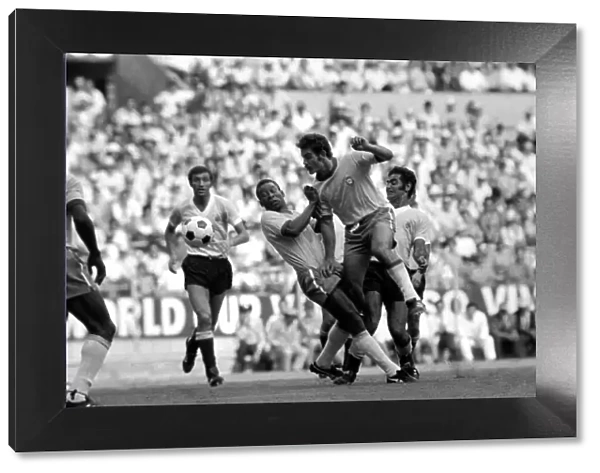Roberto Rivelino and Pele of Brazil in action. Brazil v. Uruguay: World Cup Semi-Final