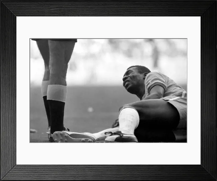 Framed Print : Brazil v. Uruguay: World Cup Semi-Final. Pele of Brazil appeals to the referee after Framed Print : Brazil v. Uruguay: World Cup Semi-Final. Pele of Brazil appeals to the referee after