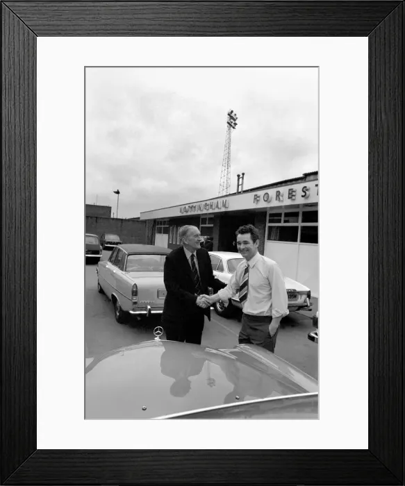 Framed Print : Brian Clough new Manager of Nottingham Forest F. C. Brian Clough shakes hands with Framed Print : Brian Clough new Manager of Nottingham Forest F. C. Brian Clough shakes hands with