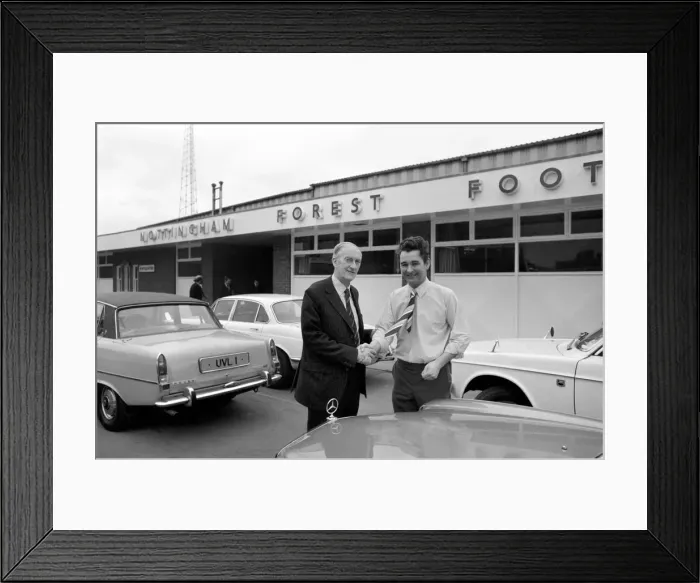Framed Print : Brian Clough new Manager of Nottingham Forest F. C. Brian Clough shakes hands with Framed Print : Brian Clough new Manager of Nottingham Forest F. C. Brian Clough shakes hands with