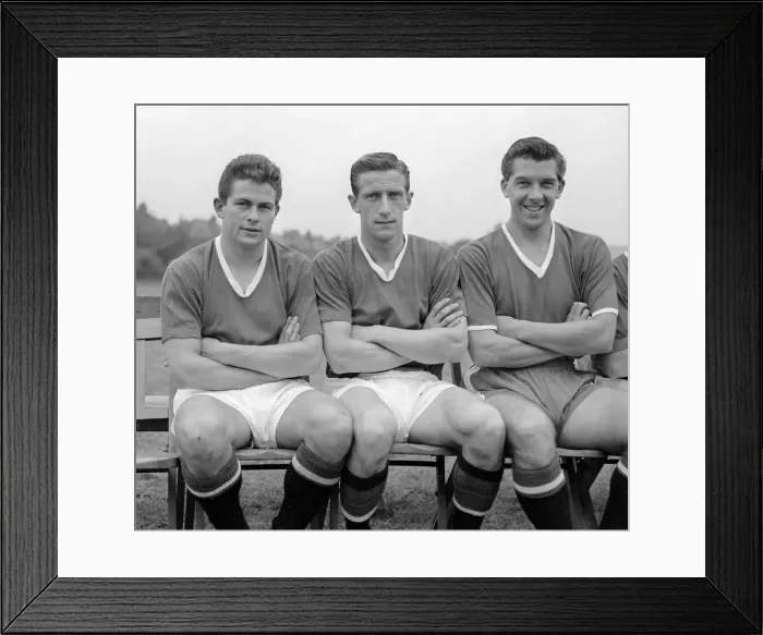 Framed Print : Manchester United players pose for a photograph at a perss day at the YMCA in Princess Framed Print : Manchester United players pose for a photograph at a perss day at the YMCA in Princess