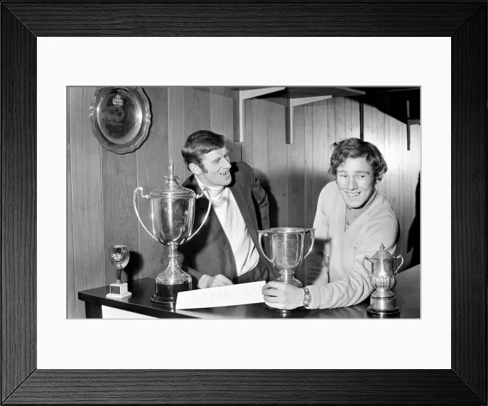 Framed Print : Making room for another trophy, Ian Bowyer and skipper Tony Book show where the League Framed Print : Making room for another trophy, Ian Bowyer and skipper Tony Book show where the League
