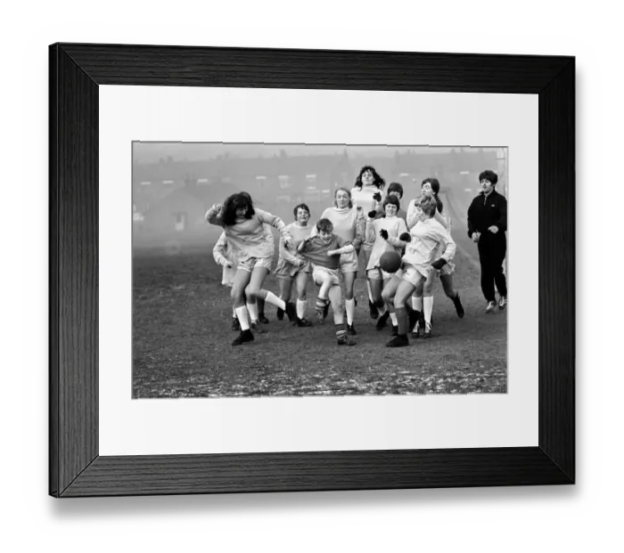 Framed Print : The football game was between Walkden Ladies and Blenhein Albion a boys team from Bolton