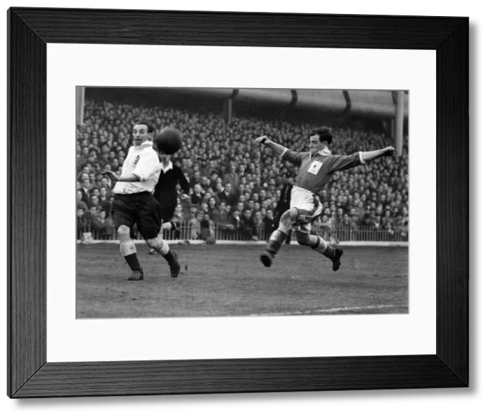 Framed Print : England v. Wales at Villa Park. Matthews, left, trying to intercept a shot by Sherwood Framed Print : England v. Wales at Villa Park. Matthews, left, trying to intercept a shot by Sherwood