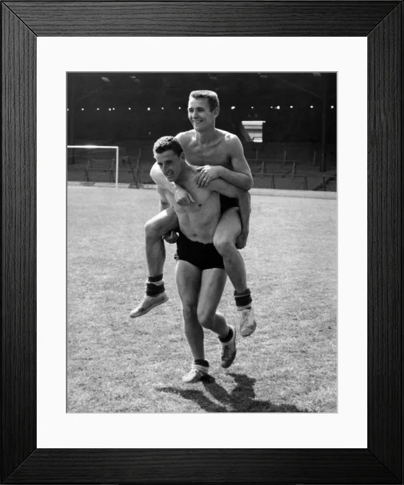 Framed Print : Taken for a ride thats what Brian Clough is doing to one of his team-mates Framed Print : Taken for a ride thats what Brian Clough is doing to one of his team-mates