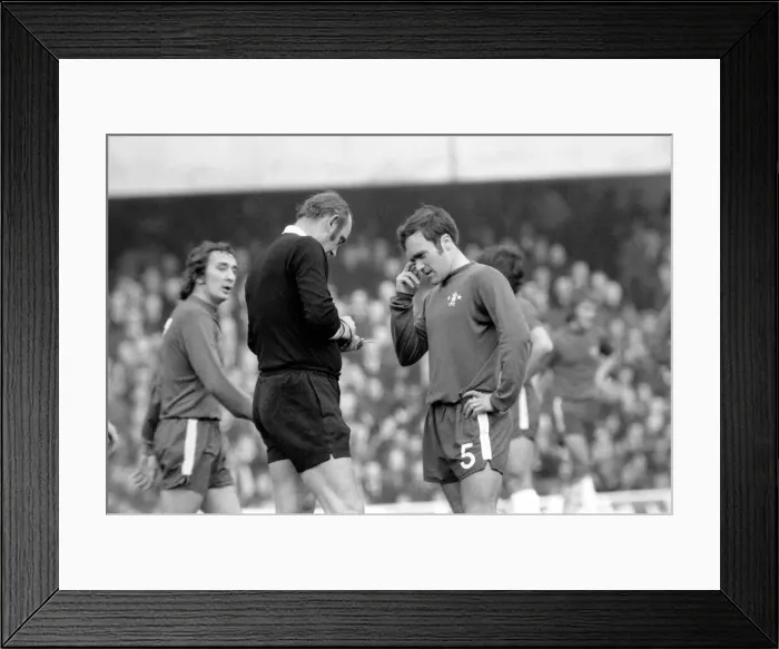 Framed Print : Football: Chelsea F. C. vs. Birmingham F. C. Ref Nippard books Harris for foul on Burns Framed Print : Football: Chelsea F. C. vs. Birmingham F. C. Ref Nippard books Harris for foul on Burns
