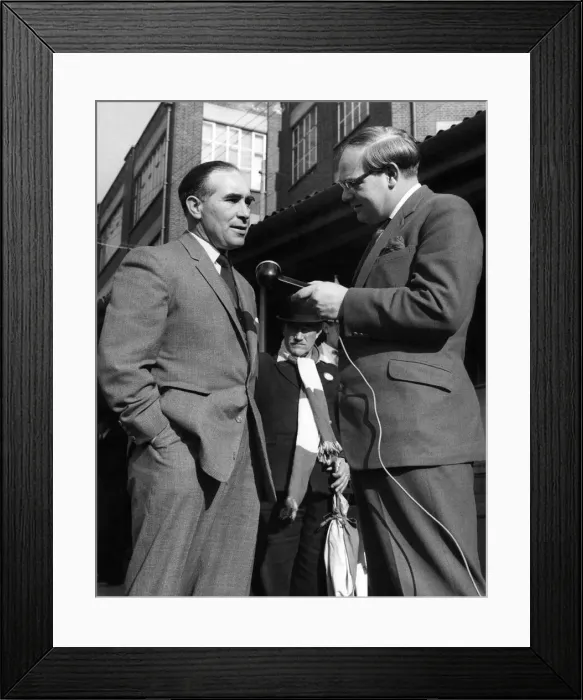 Framed Print : Cliff Michelmore: Alf Ramsey is interviewed after Ipswich town had won the 1st division Framed Print : Cliff Michelmore: Alf Ramsey is interviewed after Ipswich town had won the 1st division