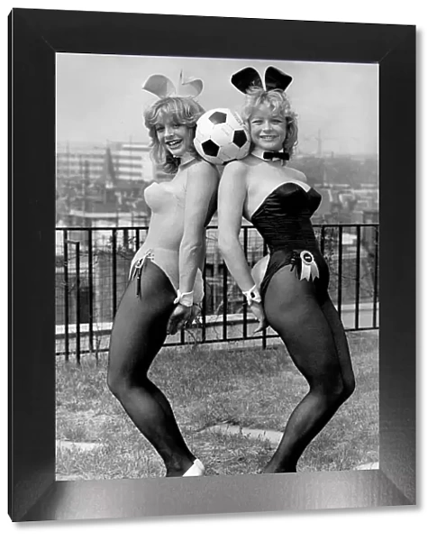 Night club Bunny Girls posing with a football. May 1974 P018491