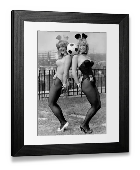 Framed Print : Night club Bunny Girls posing with a football. May 1974 P018491 Framed Print : Night club Bunny Girls posing with a football. May 1974 P018491
