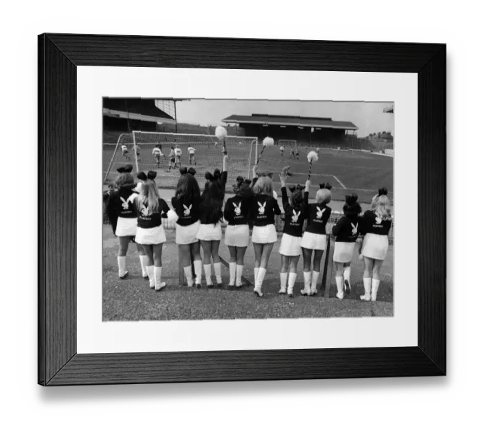 Framed Print : Bunny Girls of the Playboy Club at a football stadium. December 1981 P018495 Framed Print : Bunny Girls of the Playboy Club at a football stadium. December 1981 P018495