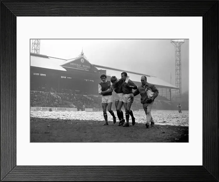 Framed Print : Sport: Football: Sheffield Wednesday v. Arsenal. Whitham helped by Arsenal players Framed Print : Sport: Football: Sheffield Wednesday v. Arsenal. Whitham helped by Arsenal players