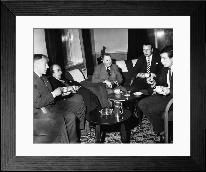 Framed Print : Enjoying the afternoon tea in the lounge of a Blackpool hotel are left to right Mr Framed Print : Enjoying the afternoon tea in the lounge of a Blackpool hotel are left to right Mr