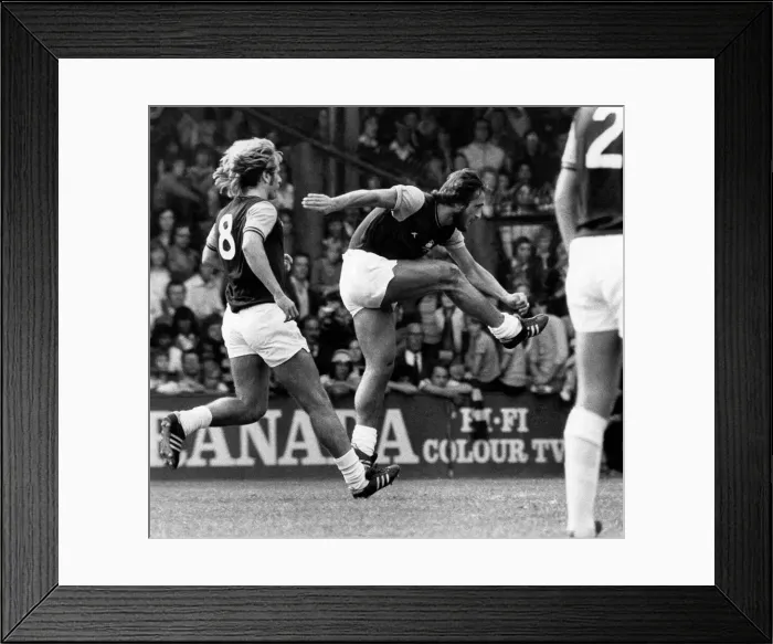 Framed Print : Frank Lampard Shoots Graham Paddon follows up. September 1975 P009620 Framed Print : Frank Lampard Shoots Graham Paddon follows up. September 1975 P009620