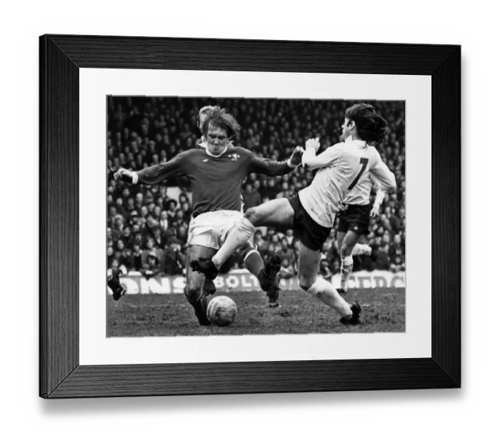 Framed Print : Bolton v Chelsea. Willie Morgan and David Hay go for the ball