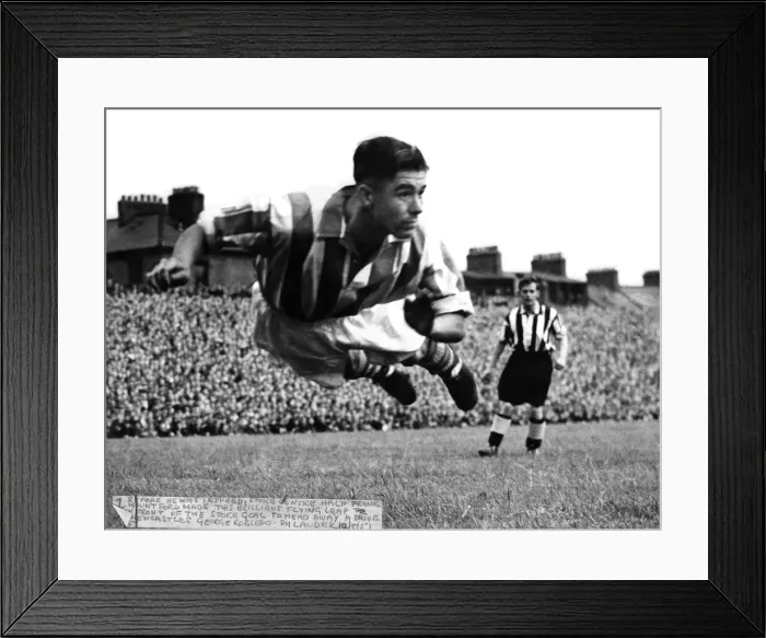 Framed Print : English Division 1 Newcastle 6 - 0 Stoke Stoke centre-half Frank Framed Print : English Division 1 Newcastle 6 - 0 Stoke Stoke centre-half Frank