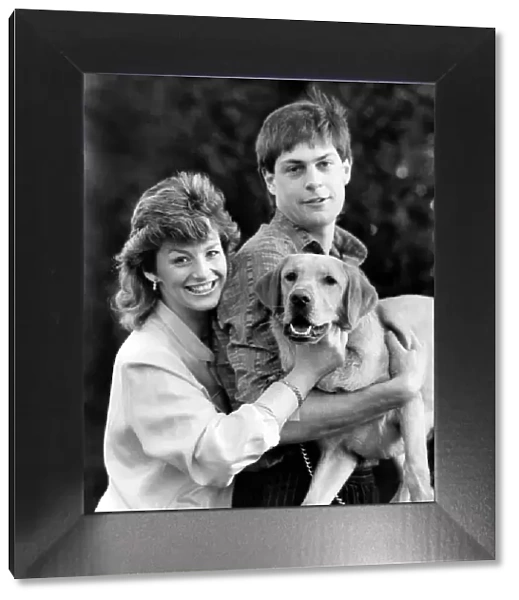 Everton goalkeeper Bobby Mimms with his wife Karen and their pet dog April 1986