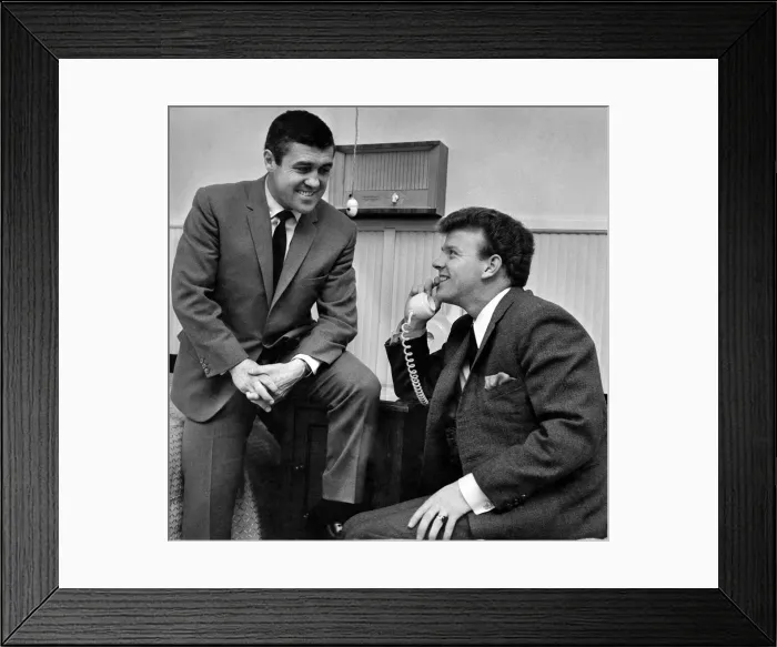 Framed Print : Two wee men with big grins. And no wonder. Billy Bremner has just heard the news that his Framed Print : Two wee men with big grins. And no wonder. Billy Bremner has just heard the news that his