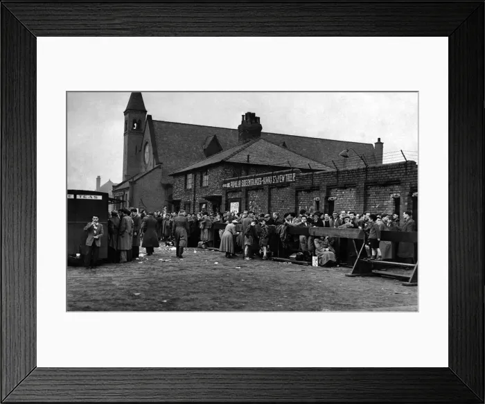 Framed Print : Queue at Maine Road, Manchester, for F. A. Cup Final tickets Framed Print : Queue at Maine Road, Manchester, for F. A. Cup Final tickets