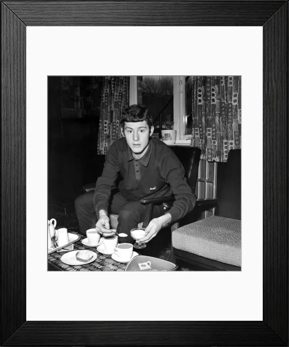 Framed Print : Brian Kidd of Manchester United enjoying a cup of tea at Blackley Golf Club Framed Print : Brian Kidd of Manchester United enjoying a cup of tea at Blackley Golf Club
