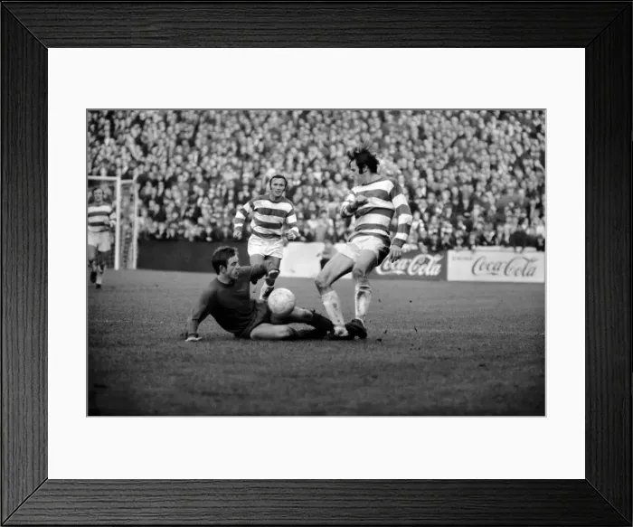 Framed Print : Ferguson No. 8 of Q. P. R. is stopped in his tracks by Sandercock No. 4 of Leicester City Framed Print : Ferguson No. 8 of Q. P. R. is stopped in his tracks by Sandercock No. 4 of Leicester City