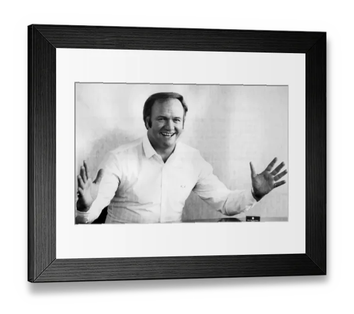 Framed Print : Manchester United manager Ron Atkinson was happy enough after drawing 1-1 at West Ham Framed Print : Manchester United manager Ron Atkinson was happy enough after drawing 1-1 at West Ham