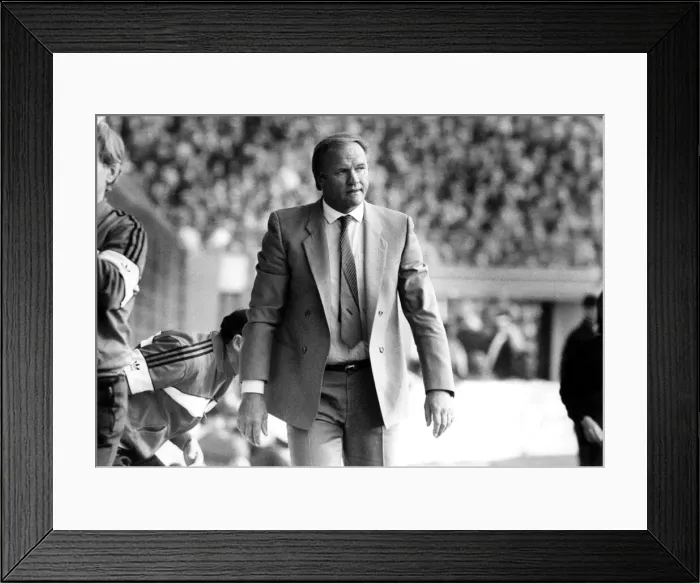 Framed Print : Manchester United manager Ron Atkinson after being booked. October 1985 P017037 Framed Print : Manchester United manager Ron Atkinson after being booked. October 1985 P017037