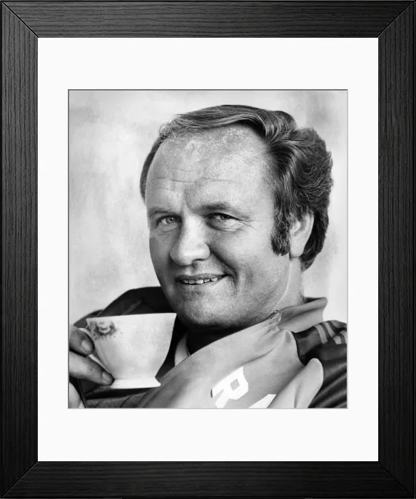 Framed Print : Manchester United manager Ron Atkinson relaxing in his office at the United training Framed Print : Manchester United manager Ron Atkinson relaxing in his office at the United training