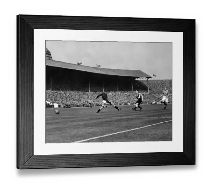 Framed Print : Jackie Milburn, the Newcastle centre forward scores Newcastles 1st goal during the F Framed Print : Jackie Milburn, the Newcastle centre forward scores Newcastles 1st goal during the F