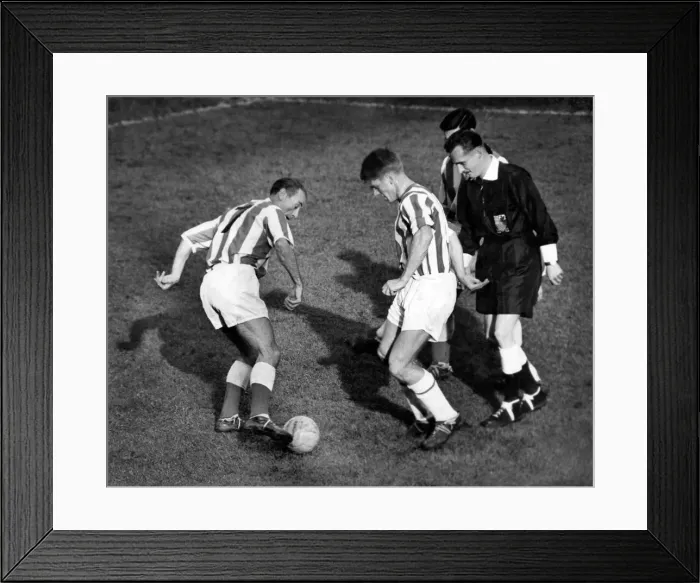 Framed Print : Stanley Matthews returns to Stoke. Front row view for the ref