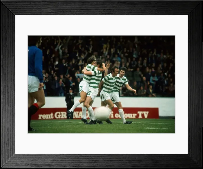 Framed Print : Celtic players celebrating Harry Hood goal August 1973 Framed Print : Celtic players celebrating Harry Hood goal August 1973