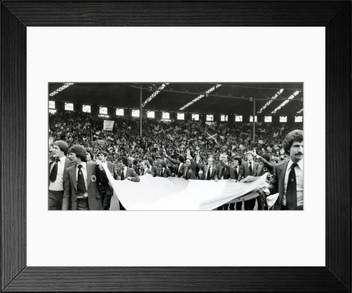 Framed Print : Scotland World Cup Squad 1978 at Hampden Park where they were cheered off by fans Framed Print : Scotland World Cup Squad 1978 at Hampden Park where they were cheered off by fans