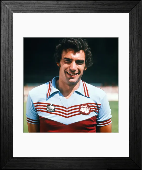 Framed Print : West Ham United pre season photocall. Trevor Brooking. August 1976