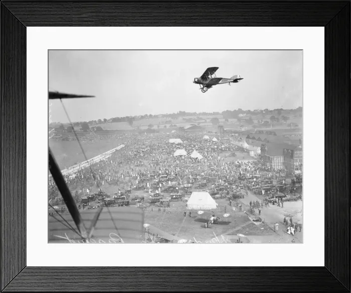 Framed Print : Aerial view of Hendon Air Pageant as a RAF Bristol F. 2 Fighter over flies the crowd