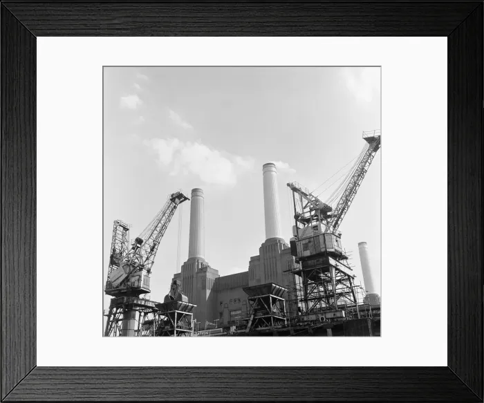 Framed Print : Battersea Power Station and cranes. 21st August 1971