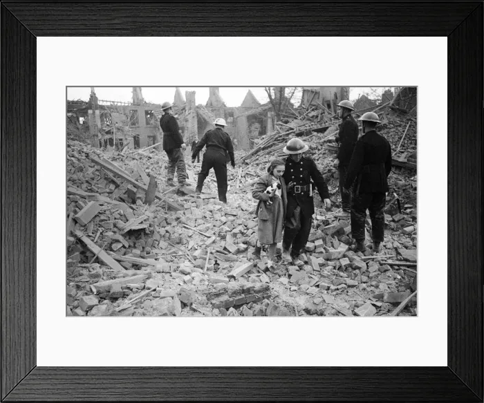 Framed Print : Firemen helping a girl from the rubble Framed Print : Firemen helping a girl from the rubble