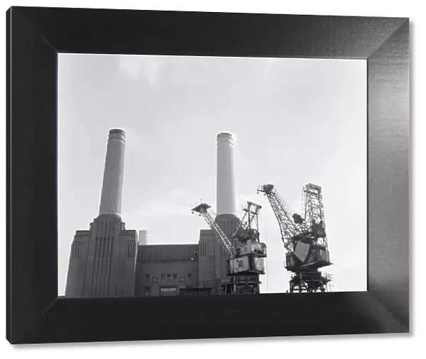 Battersea Power Station and cranes. 21st August 1971
