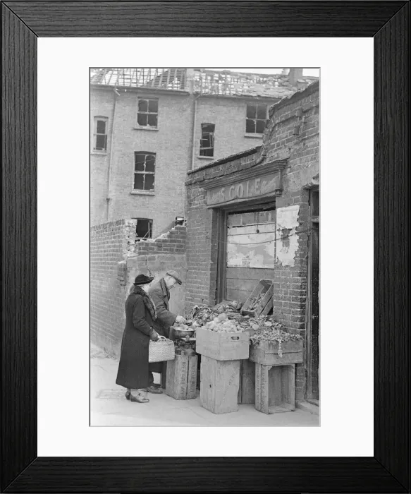 Framed Print : Bombed out Greengrocers store, 26th April 1941