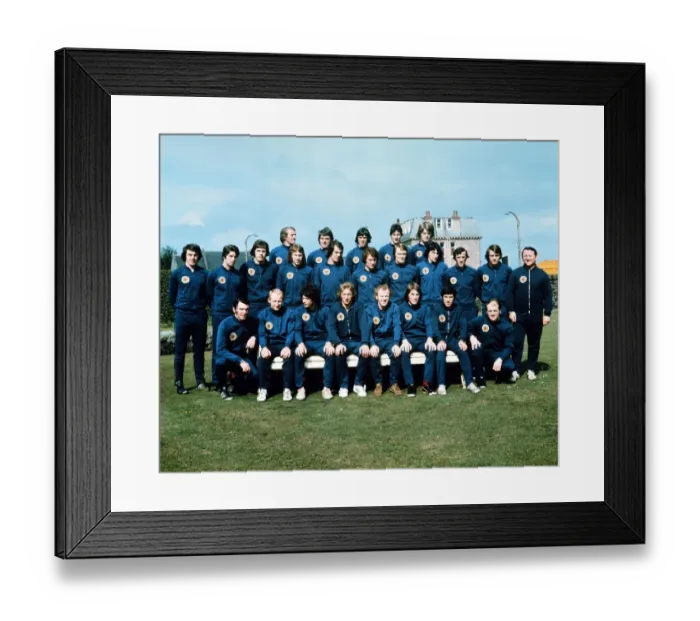 Framed Print : Scottish Football team photo 1974. May 1974. l-r centre front row: Denis Law Framed Print : Scottish Football team photo 1974. May 1974. l-r centre front row: Denis Law