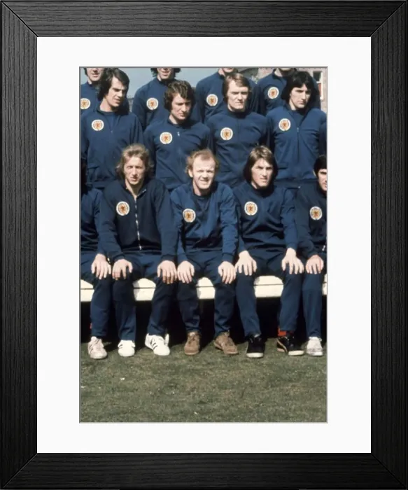 Framed Print : Scottish Football team photo 1974. May 1974. l-r front row: Denis Law