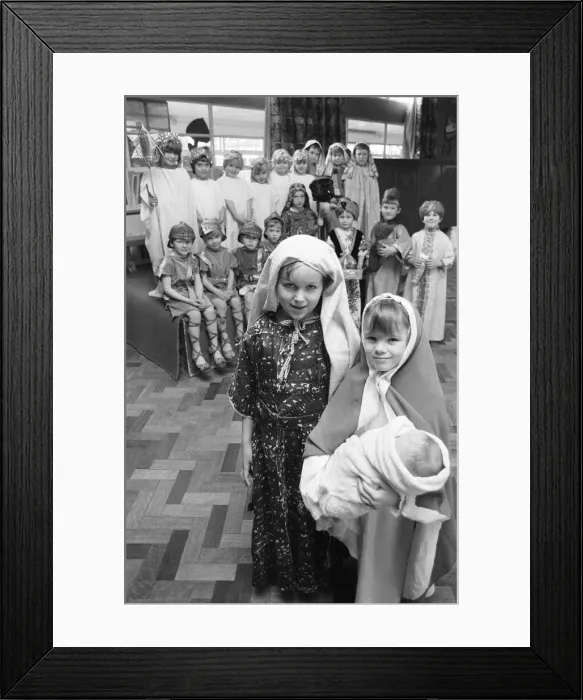 Framed Print : Schoolchildren play out the Nativity during their Festival of Christmas. December 1982 Framed Print : Schoolchildren play out the Nativity during their Festival of Christmas. December 1982