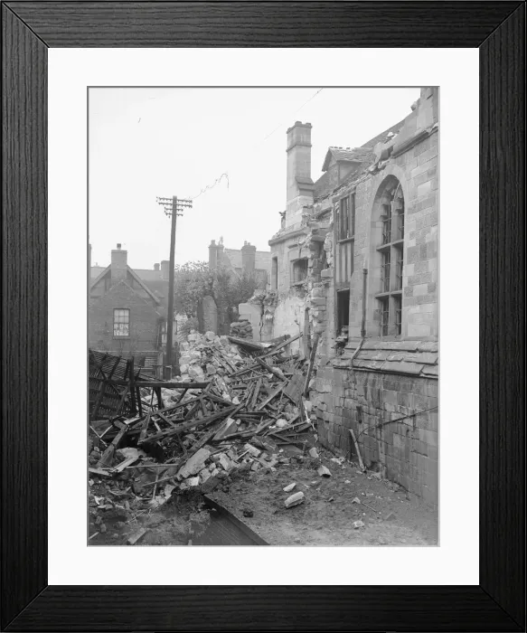 Framed Print : Bomb damage to the 14th century St Marys Hall following the air raid of the 22nd Framed Print : Bomb damage to the 14th century St Marys Hall following the air raid of the 22nd