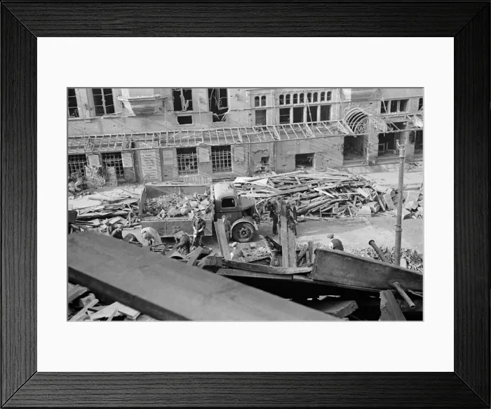 Framed Print : Fire station on Shaftesbury Avenue which recieved direct hit during a night raid Framed Print : Fire station on Shaftesbury Avenue which recieved direct hit during a night raid