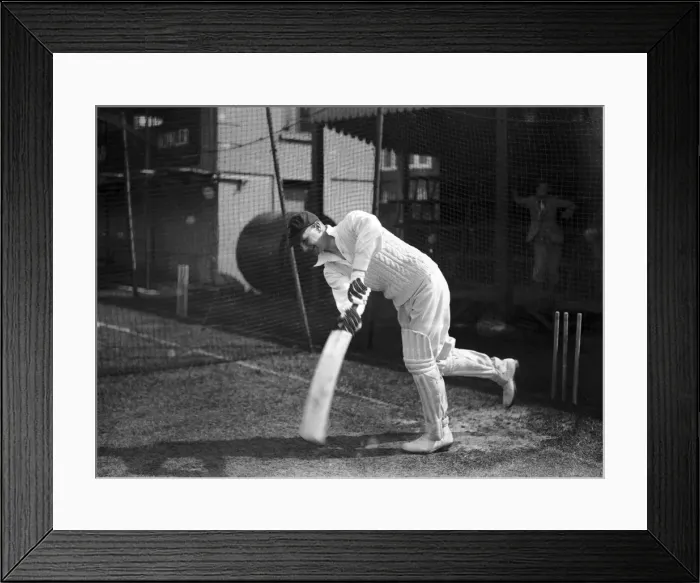 Framed Print : Sussex Cricketers. John Langridge in the nets. One of the best English