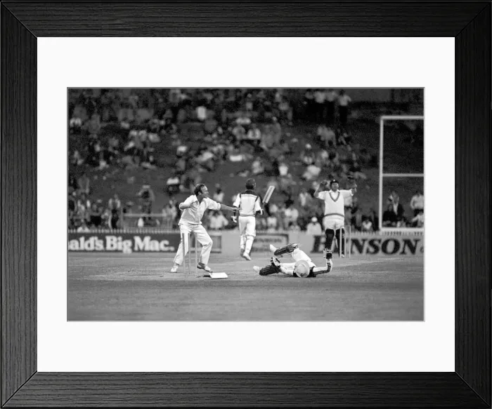 Framed Print : Australia v. England: One Day Series in Sydney. Derek Underwood appeals Framed Print : Australia v. England: One Day Series in Sydney. Derek Underwood appeals