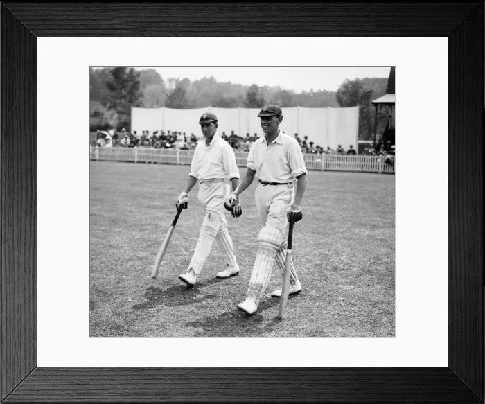 Framed Print : Kent v. Sussex. Henry Roberts and Maurice Tate walk out to bat for Sussex Framed Print : Kent v. Sussex. Henry Roberts and Maurice Tate walk out to bat for Sussex